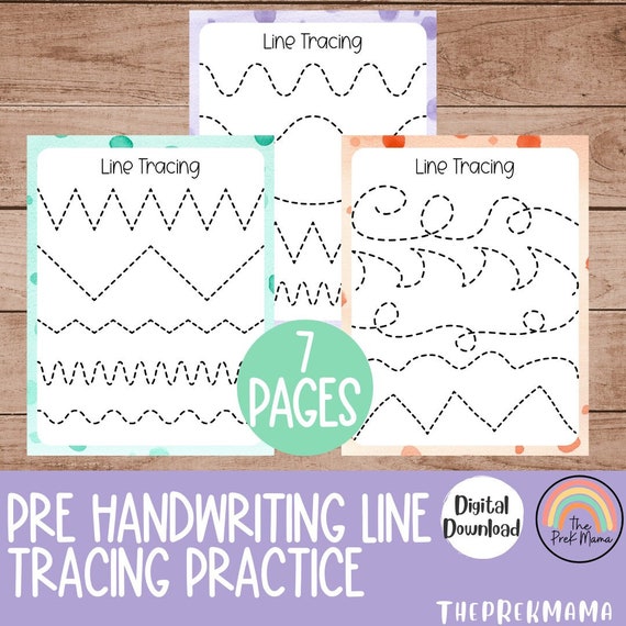 pre handwriting line tracing worksheets preschool printable etsy