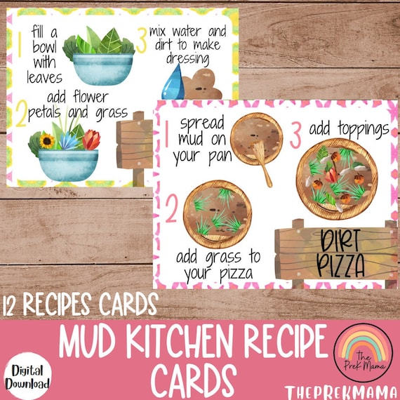 Mud Kitchen Recipe Cards, Homeschool Resources, Preschool Printable, Montessori, Printable Activity, Outdoor Activities, Mud Kitchen