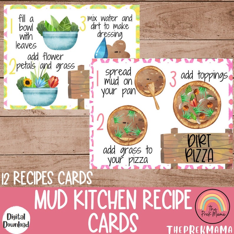 Mud Kitchen Recipe Cards, Homeschool Resources, Preschool Printable, Montessori, Printable Activity, Outdoor Activities, Mud Kitchen image 1