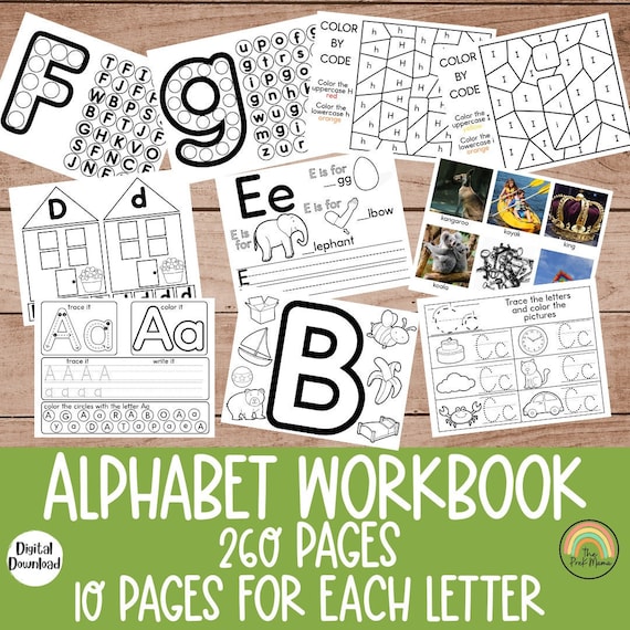 Alphabet Workbook 260 Pages, Letter of the Week Workbook, Summer Preschool Workbook, Letter Recognition, Letter Tracing, Alphabet Worksheets