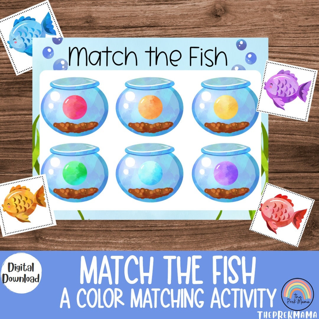 Match the Fish Color Match, Preschool Worksheet, Toddler Printable
