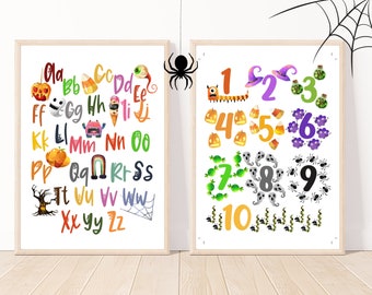 Halloween Poster, Alphabet and Numbers, Educational Poster, Classroom Décor, Homeschool Classroom, Preschool Poster, Homeschool, Home Décor