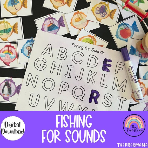 Fishing For Sounds, Activity for Kids, Preschool Letters, Alphabet Matching Game, Preschool Worksheet, Letter Recognition