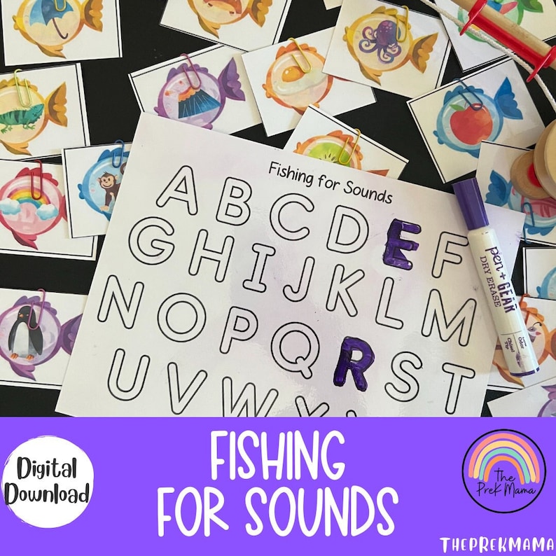 Fishing For Sounds, Activity for Kids, Preschool Letters, Alphabet Matching Game, Preschool Worksheet, Letter Recognition image 1