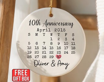 10th Anniversary Ornament Personalized 10 Years Anniversary Gift 10th Wedding anniversary Gifts Tenth Anniversary Gifts 10 years Keepsake