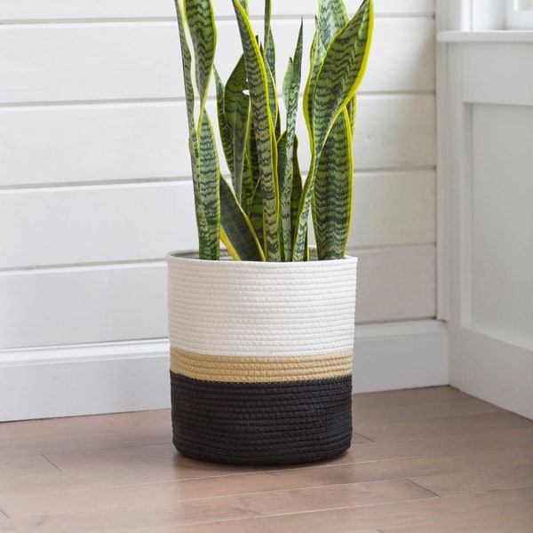 Plant Pot Cover, Modern Planter, Indoor Plant Pot, Cotton Rope Basket, Woven Plant Basket, Storage Basket, Pair with Mid Century Plant Stand