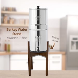 Berkey Water Filter Stand Solid Hardwood Tall Hand Made in Canada, Original  MCM Design. Fits Many Gravity Water Filter Systems 