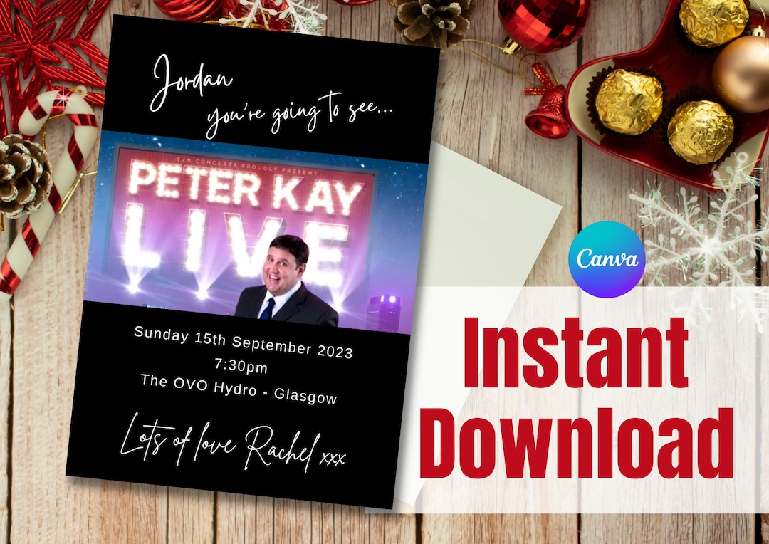 Peter Kay Ticket Reveal Card, Instant Download, Peter Kay Ticket Reveal Printable, Peter Kay