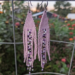 Long, Colorful Beaded Fringe Earrings