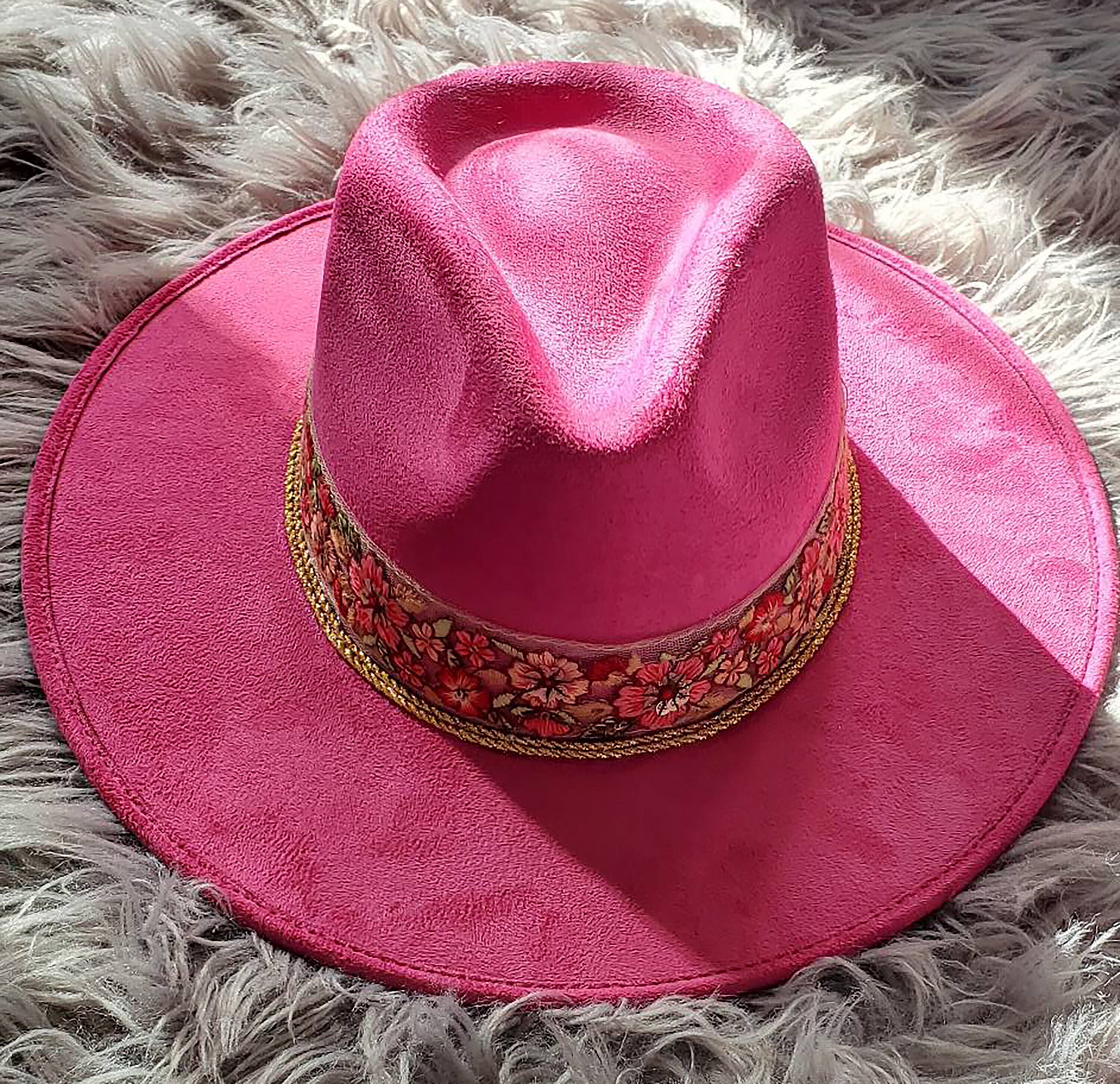 Suede Fedora rosa Hat in Fuchsia | Etsy 