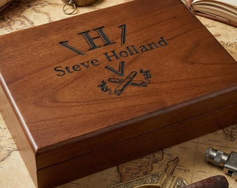 Caja de puros personalizada, estuche de madera grabado, regalo de cumpleaños o boda para amantes de los puros.
