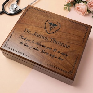 Doctor Keepsake Box:  Personalize Walnut MD Memory Box, Doctor Retirement Gifts, Graduation or Appreciation