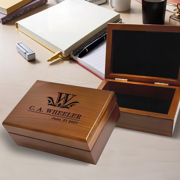 Custom Mens Valet Box, Men's Keepsake Box with Personalized Initials, Jewelry Storage for Men | Engraved Name Box | Wedding Groomsman Gift