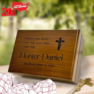 Personalized Baptism - Boys Confirmation Gift, First Communion Gift for Boy or Girl, Baby Christening Memory Box with Engraving