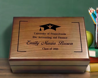 Personalized Graduation Gifts, University Graduation - Wooden Keepsake Box, Gift for Graduate, PHD Masters Grad, Doctorate Degree Holder