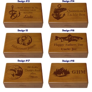 Handcrafted wooden box for fishing gear with custom engraving