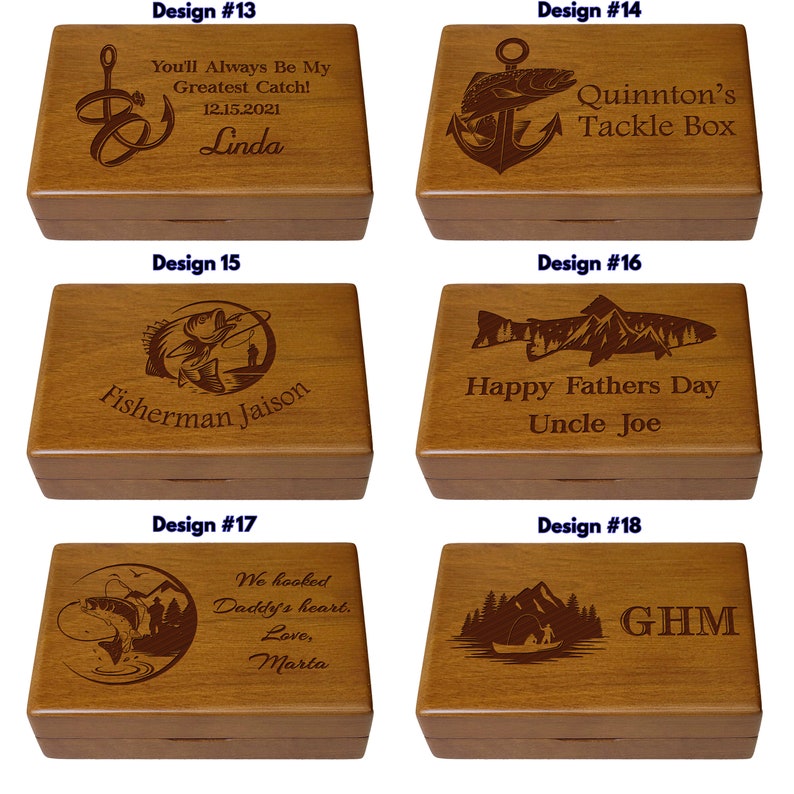 Handcrafted wooden box for fishing gear with custom engraving