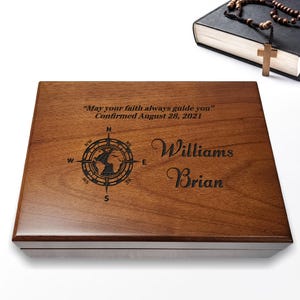 Confirmation Gift for Boy: Personalized Baptism Box with Bible Verse, First Communion Keepsake for Son