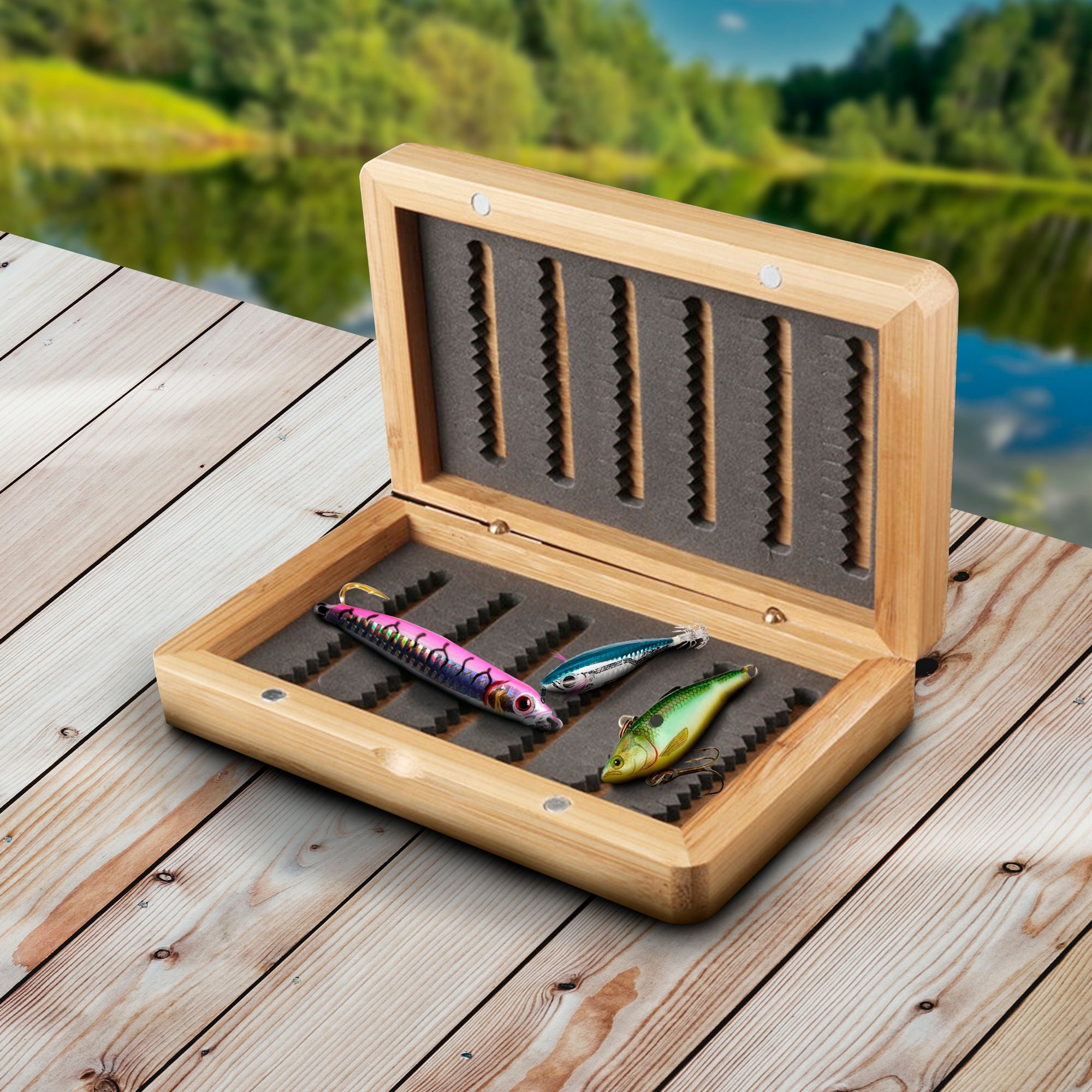 Personalized Fly Fishing Box, Fishing Tackle Box, Engraved Fishing Lures Box,  Fishing Gear Box, Bamboo Tackle Box, Fishing Gift for Husband 