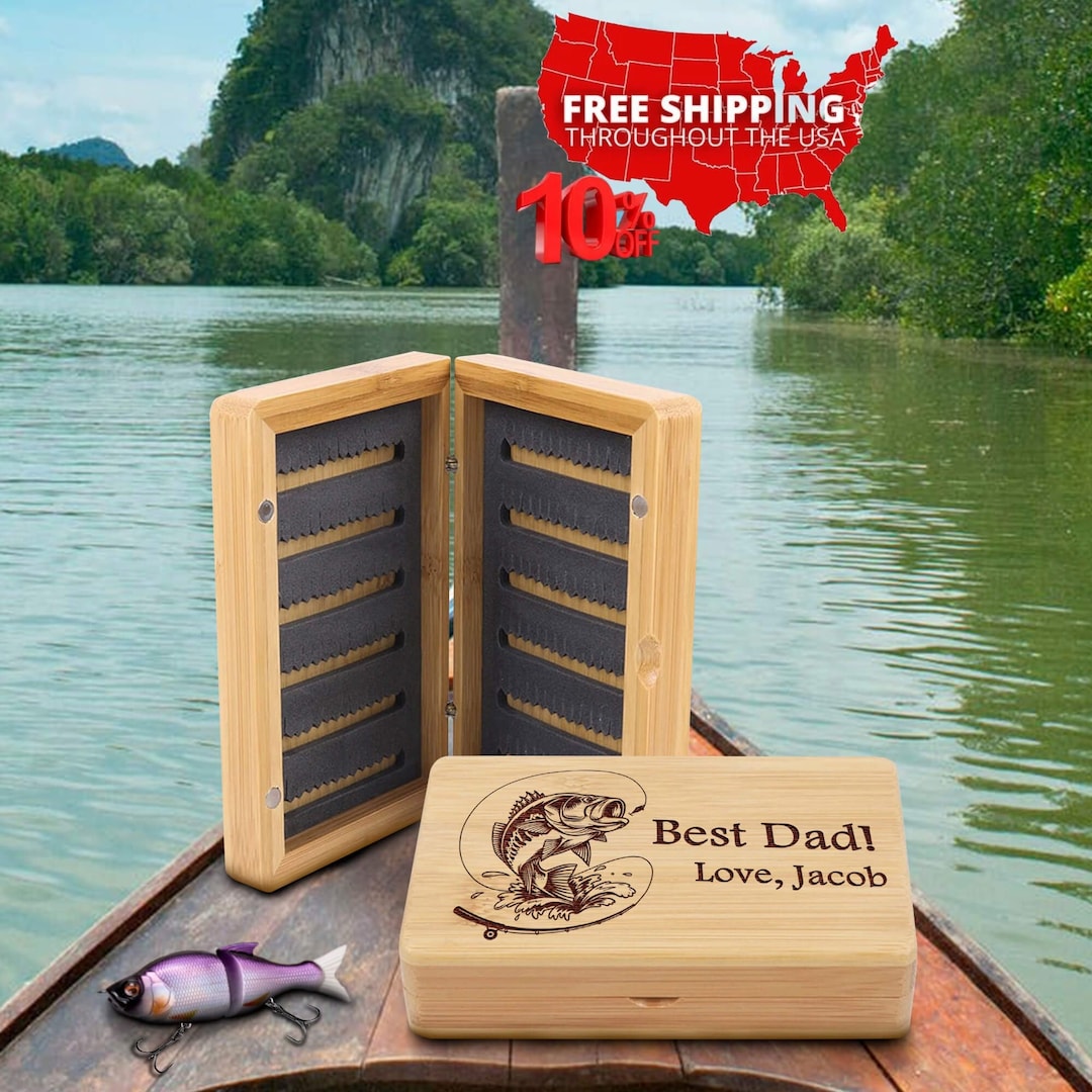 Personalized Tackle Box, Engraved Fishing Box, Bamboo Fishing Tackle Box, Fly Fisherman Box