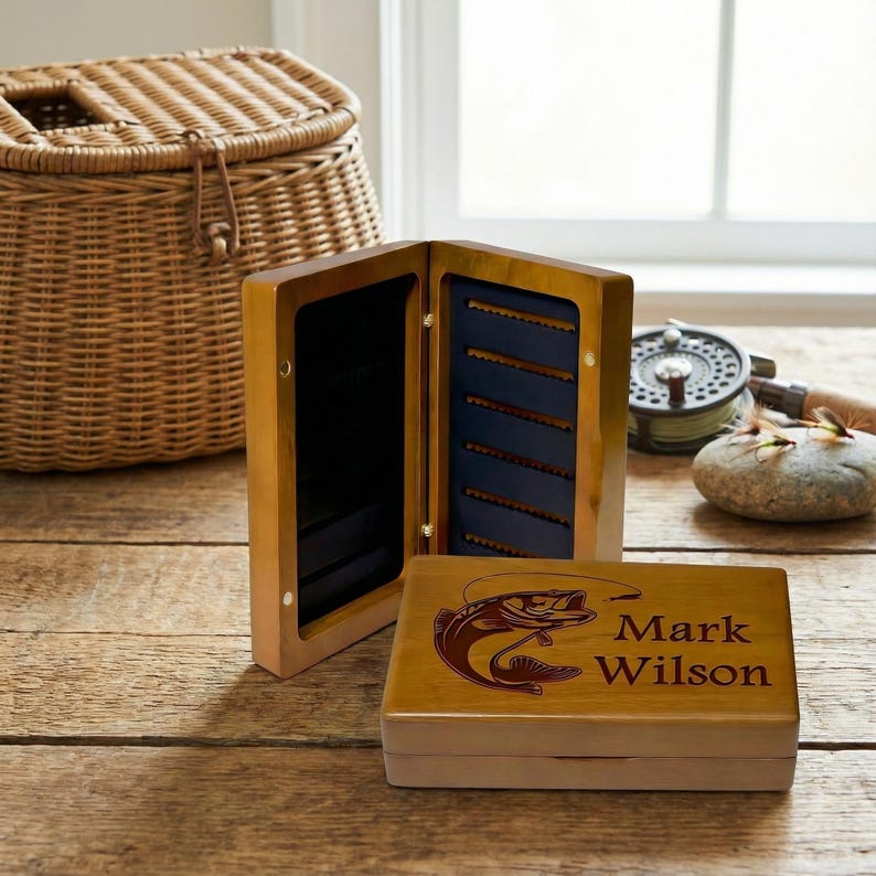 Custom engraved fishing box: Gift for fishing lovers
