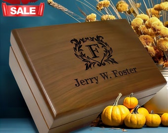 Personalized Keepsake Box | Walnut Wooden Memory Box Gift for Anniversary, Wedding, Retirement, Birthday, Groomsman | Engraved Name Wood Box