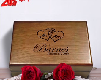 Wedding Day Memory Box [ Personalized Wedding Gifts for Bride and Groom, Gift for Anniversary Couple, Wedding Memento Box ] Engraved Box