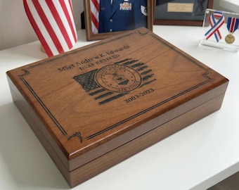Military Memory Box: Personalized Keepsake for Army, Navy, Air Force, Marine Corps, or Retired Service Member