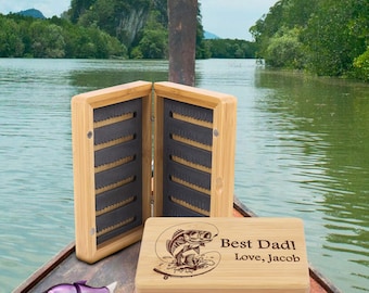 Engraved Fishing Lures Box for Fishing Enthusiasts: Personalized Bamboo Fly Fishing Box, Engraved Tackle Box Christmas Gifts