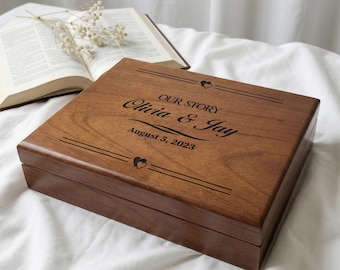 Personalized Wedding Keepsake Box, Walnut Memory Box for Couples, Custom Wedding Gift