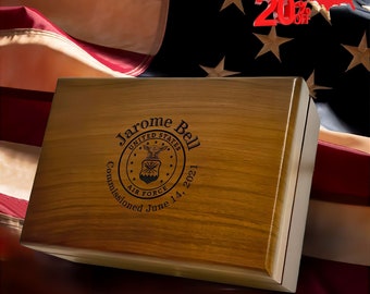 Military Medal Keepsake Box, Personalized US Army Wood Box, Custom Navy Keepsake Box, Air Force Retirement Gift, Marine Memorial Gift