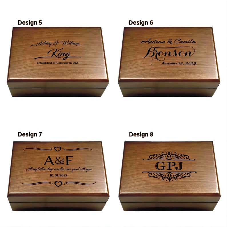 A charming wooden keepsake box, perfect for newlyweds to store their cherished memories. Engraved with a personalized message.