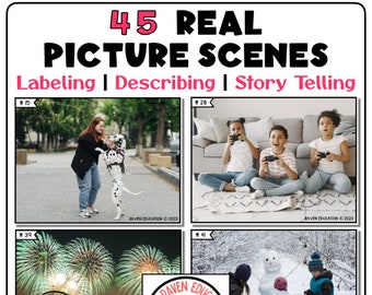 Conjunto de 45 escenas de imágenes reales n.° 2 (escritura creativa/inferencia/preguntas blancas/etiquetado/descripción)