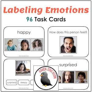 Tarjetas de tareas de etiquetado de emociones (8 emociones / 96 tarjetas)