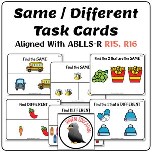 Cartes de tâches identiques/différentes (alignées sur ABLLS-R R15 et R16)