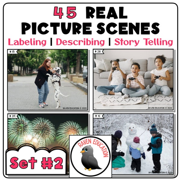 45 Real Picture Scenes Set #2 (Creative Writing / Inferencing / Wh-Questions / Labeling / Describing)