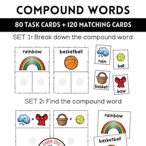 Mots composés correspondant à des fiches de tâches (Vocabulaire | Anglais | Éducation spécialisée | Éducation préscolaire)