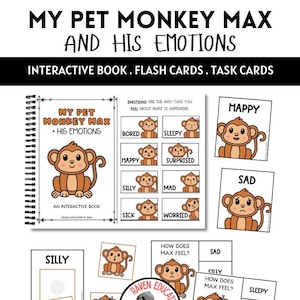 Mon singe de compagnie Max + ses émotions (livre interactif | Cartes flash | Cartes à tâches | Sentiments | Éducation spécialisée | Orthophonie | Autisme)