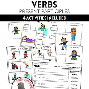 Verbes : participes présents (fiches de travail | fiches éclair | correspondance | à compléter | éducation spécialisée | orthophonie)