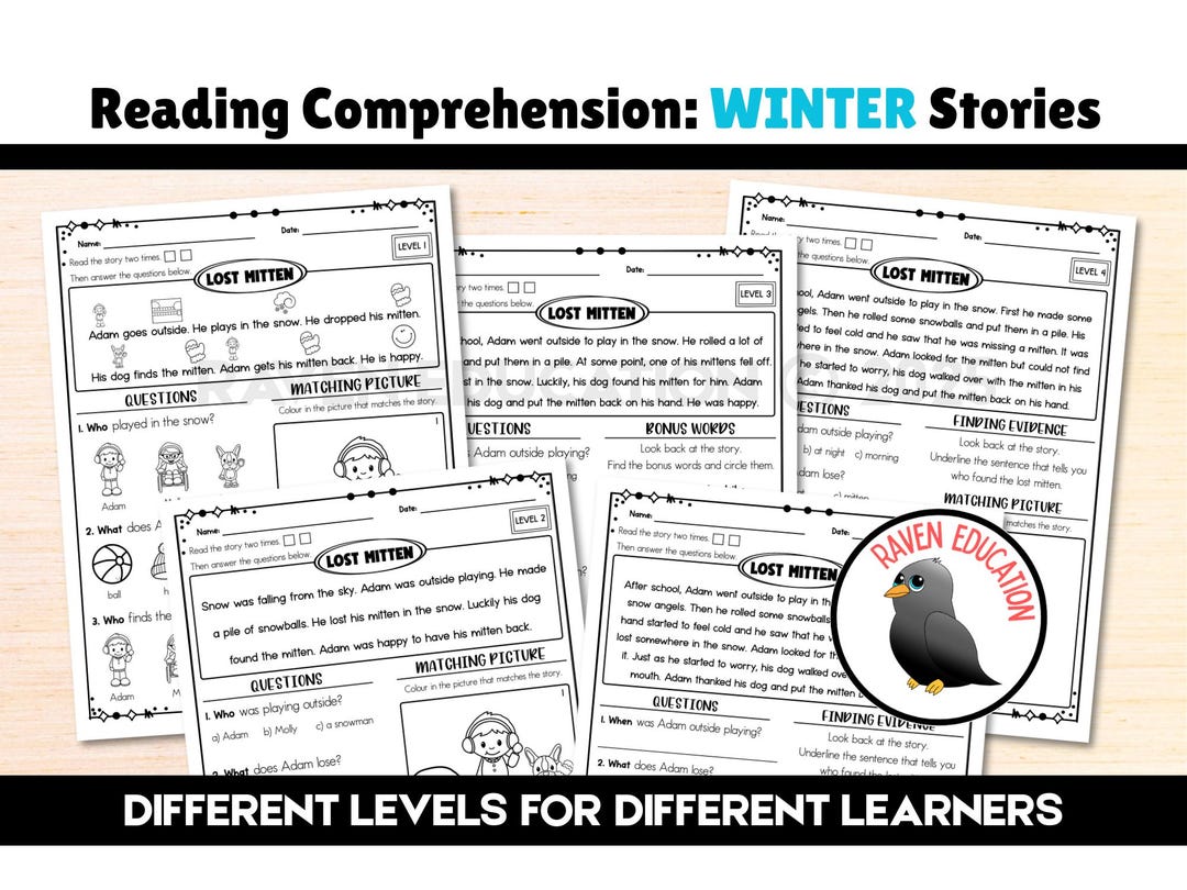 Differentiated Reading Comprehension Pack - Winter Stories (wh ...