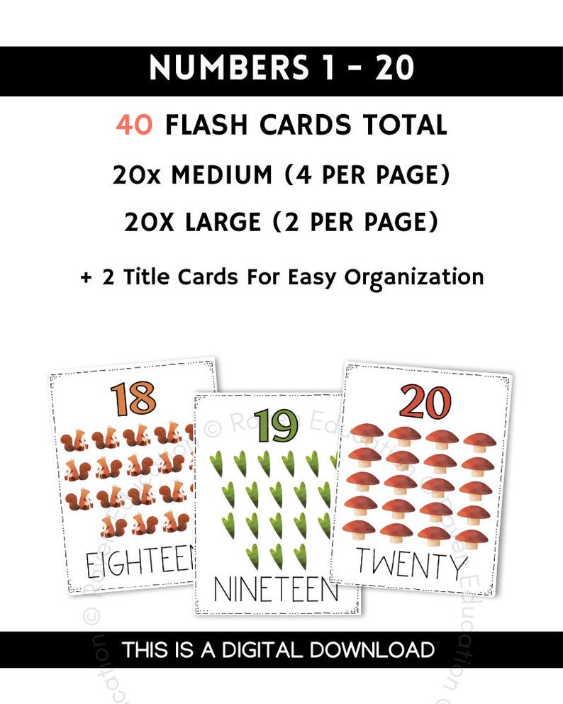 Woodland Numbers 1 - 20 Flash Cards (printable | Number Recognition ...