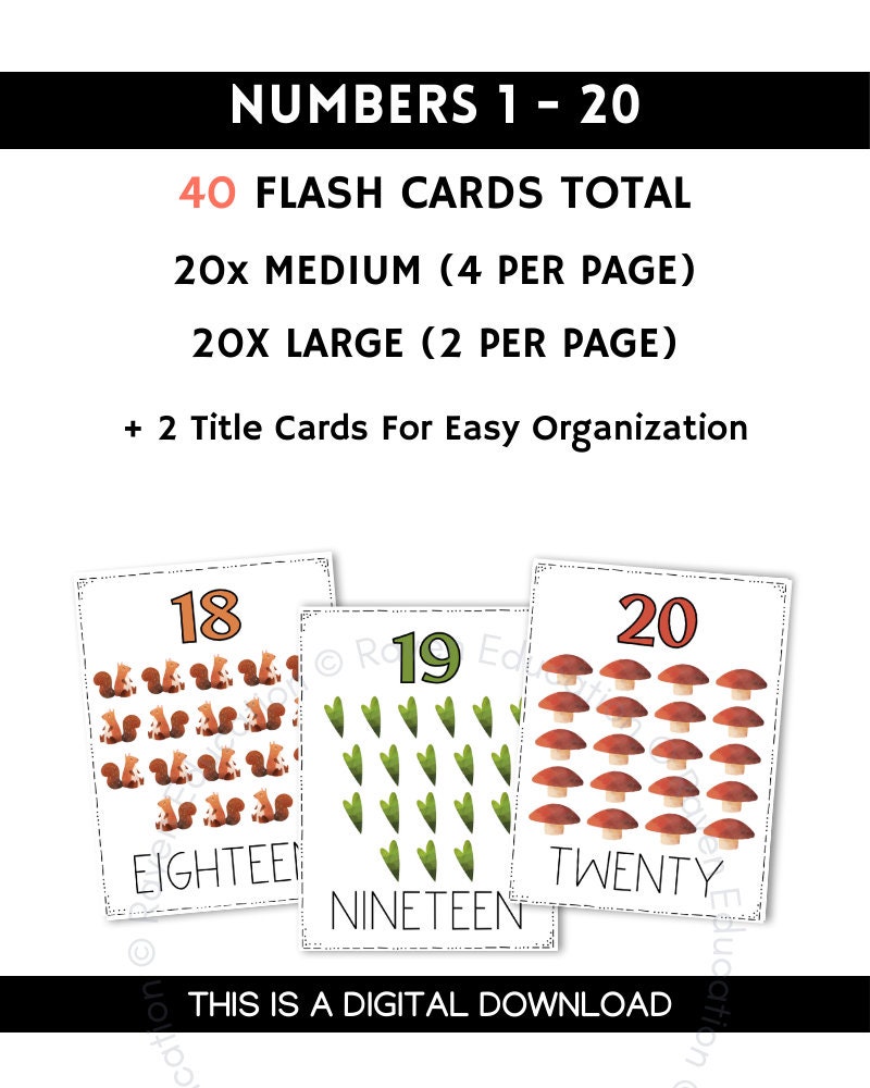 Woodland Numbers 1 - 20 Flash Cards (printable | Number Recognition ...