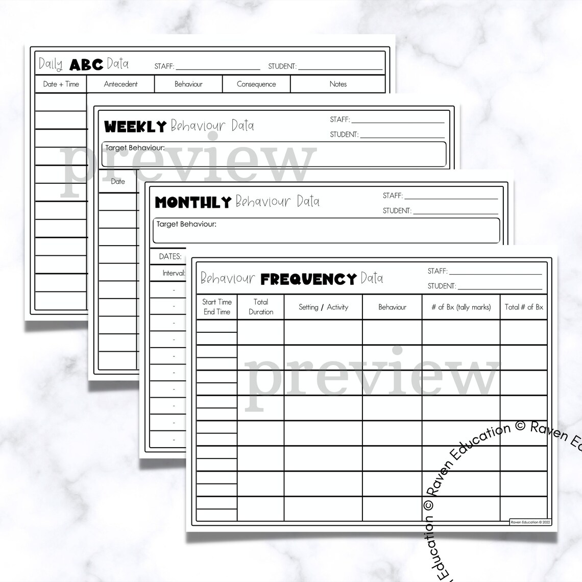 8 Behaviour Data Sheets behaviour Management - Etsy Canada