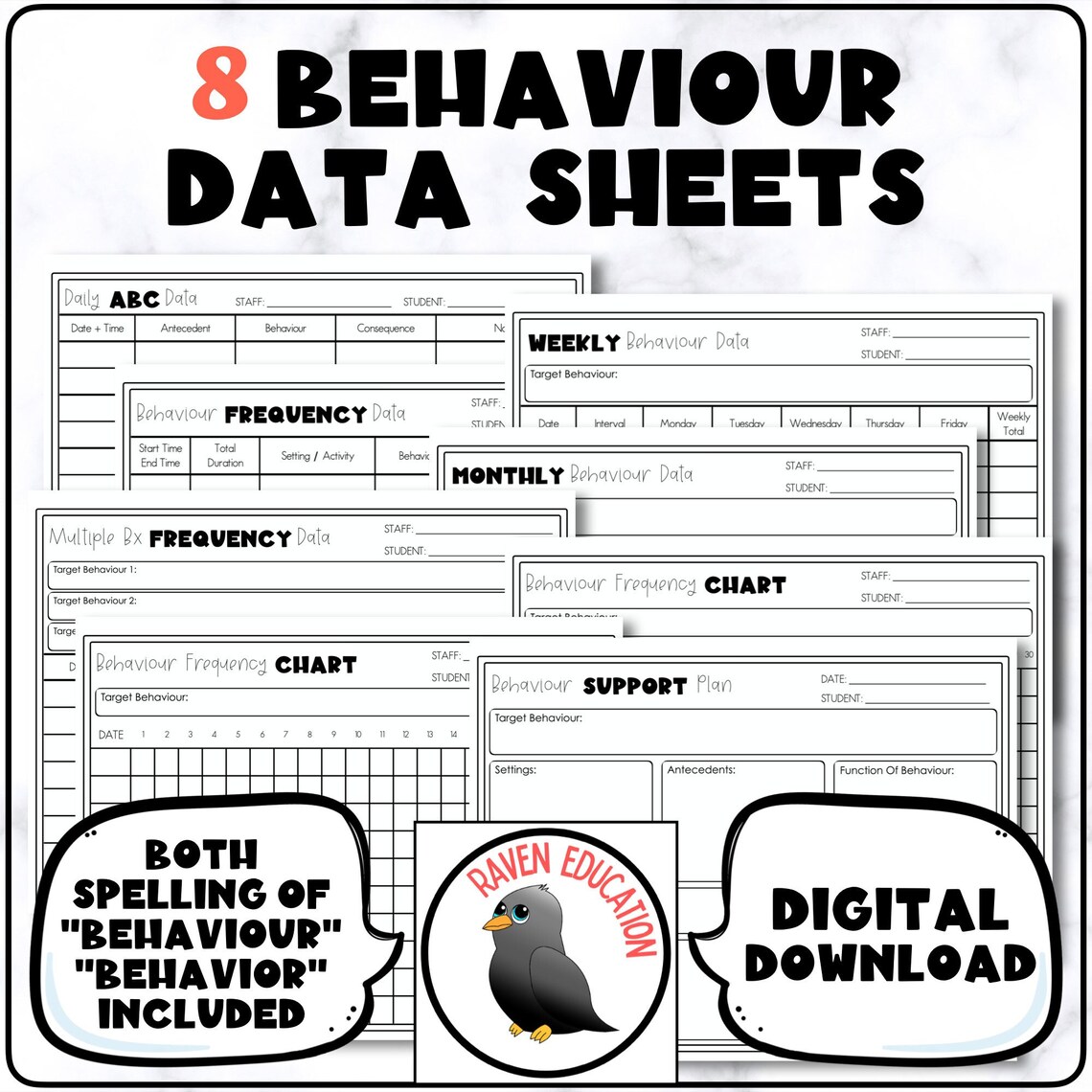 8 Behaviour Data Sheets behaviour Management - Etsy Canada