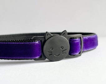 Collar de terciopelo morado para gatos, collar para gatos, collar para gatitos, collar de liberación rápida para gatos, collar de seguridad para gatos