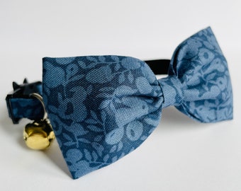 Collar de lazo para gato con estampado azul marino Liberty 'Wiltshire Shadow', collar de liberación rápida para gatitos y gatos, collar de seguridad para gatos