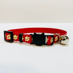 Glow In The Dark, Paw Print Red Cat Collar, Cat Collar, Kitten Collar, Cat Breakaway Collar, Quick Release Collar, Cat Safety Collar