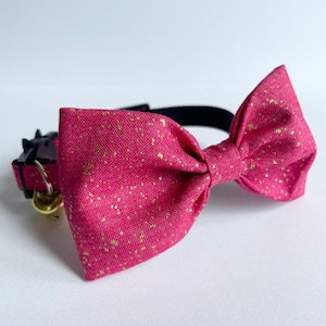 Collar para gato Barbiecore con lazo metálico dorado y rosa intenso, collar para gato, collar para gatito, collar de liberación rápida, pajarita