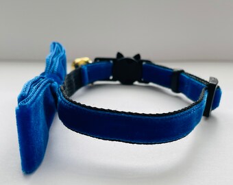 Katzenhalsband Aus Samt – Mit Glöckchen Und Sicherheits-Schnellverschluss, Verstellbar, Blau