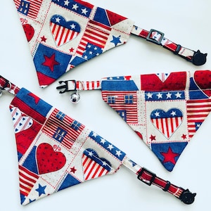 4TH OF JULY Print Cat Bandana Collar, America, USA Flags, Fourth of July Pet Accessories, Kitten Cat Safety Breakaway, Quick Release Collar